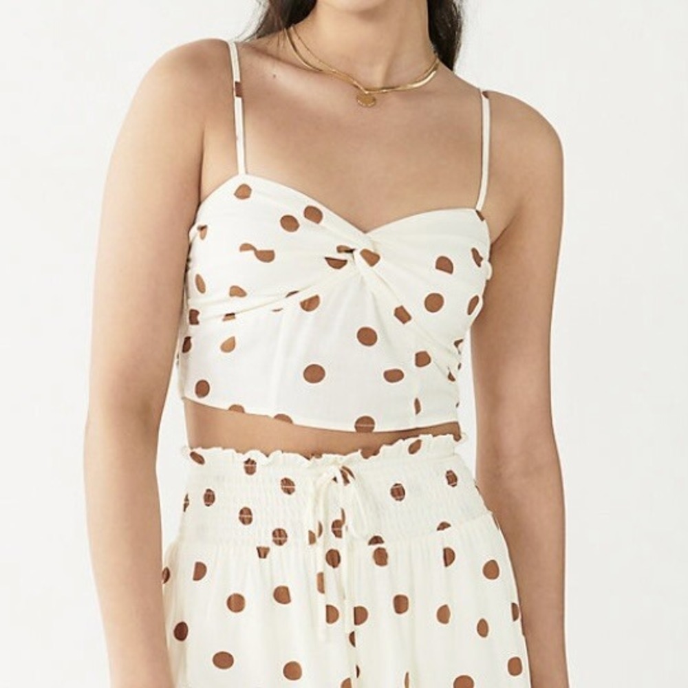 So Juniors Twist Front Crop Top XXL New with Tags Beige Brown Polka Dot Ruched